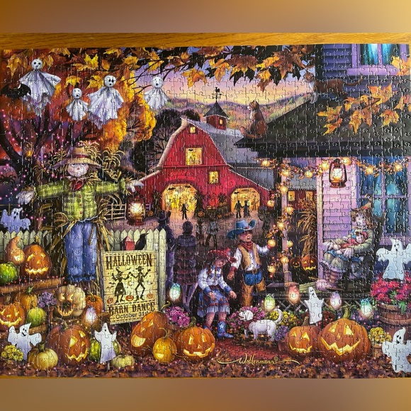 Vermont Christmas Company Halloween Barn Dance 1000 Piece Puzzle Wollenmann - Picture 2 of 10